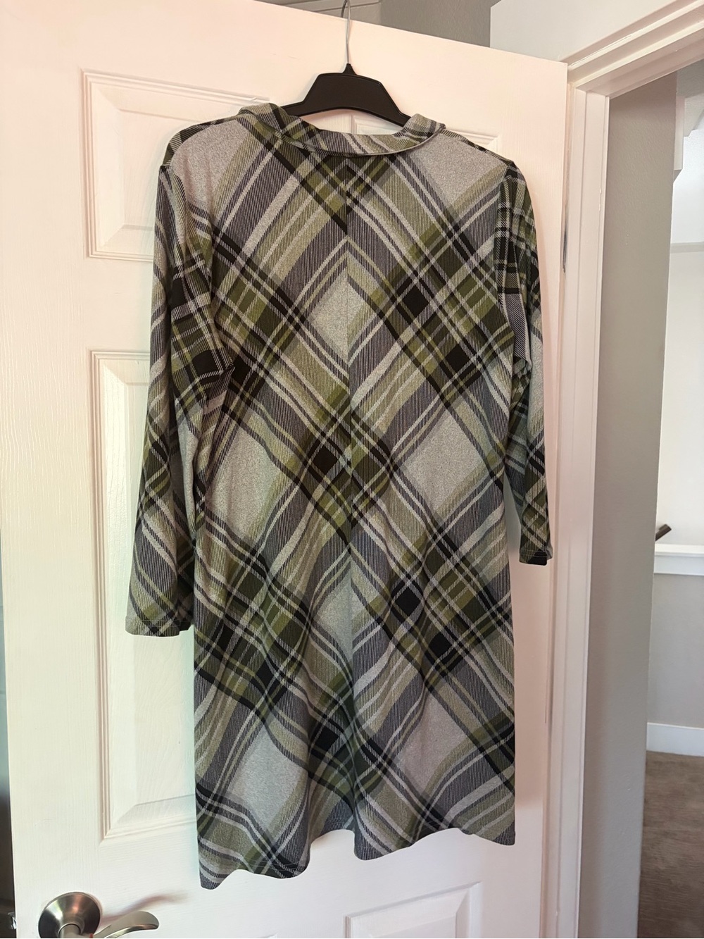 R&K Olive and Gray Plaid Long-Sleeve A-Line Dress